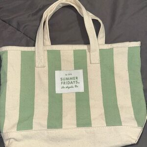 Summer Fridays Mint and Cream Tote Bag